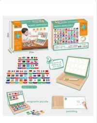 Joc educativ Puzzle magnetic Steagurile lumii cu tabla